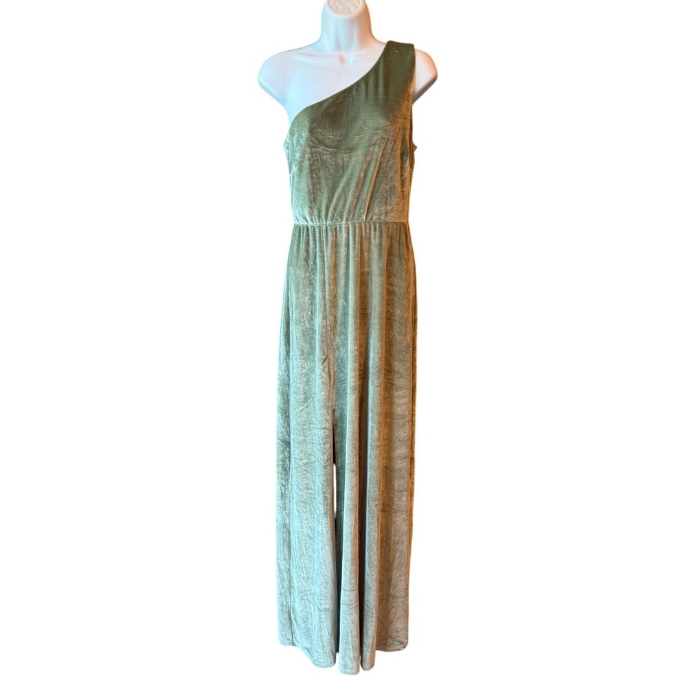 Baltic Born Tatiana One Shoulder Velvet Maxi Dress Size Medium Green Formal